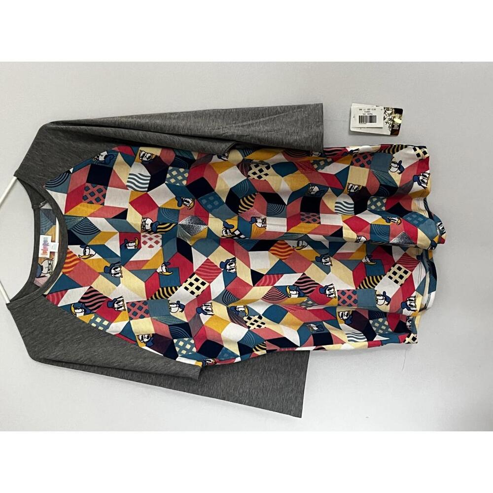 LuLaRoe Disney 2XL Raglan Sleeve Shirt with Colorful Geometric Pattern